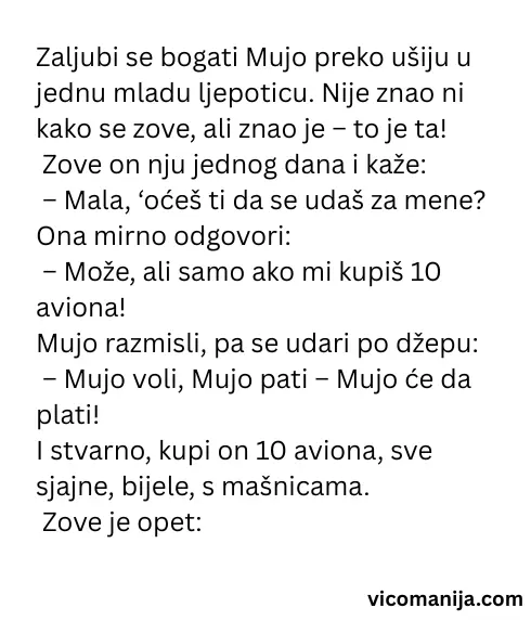 Vic dana Mujo voli, Mujo pati